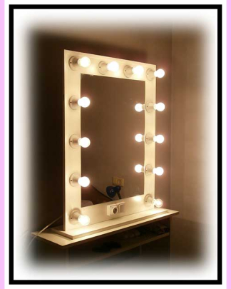 Espejo de camerino y maquillaje. Con soporte. Blanco. Vertical. 100 x 76 cm.