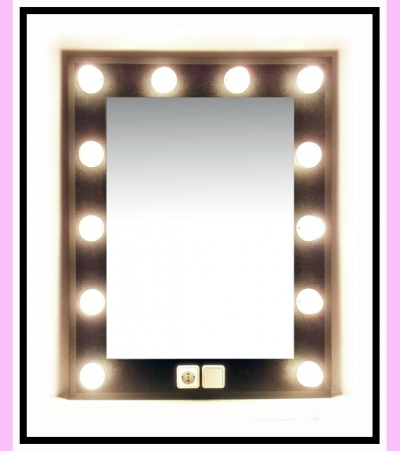 Espejo de camerino y maquillaje. Negro. Vertical. 100 x 76 cm.