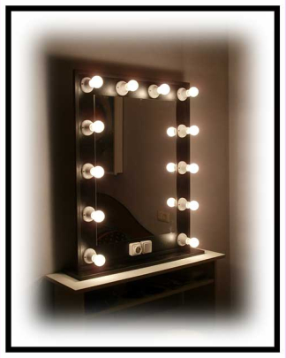 Espejo de camerino y maquillaje. Negro. Vertical. 100 x 76 cm.