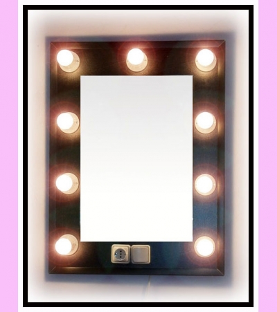 Espejo de camerino y maquillaje. Vertical. Negro. 80 x 60 cm.